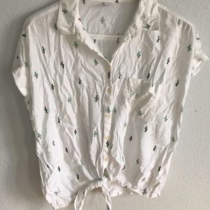 Cactus print dolman tie front top